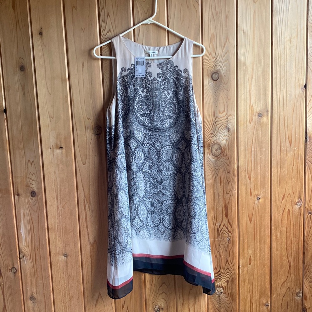 Max Studio Dress. Tan with black floral/ paisley design